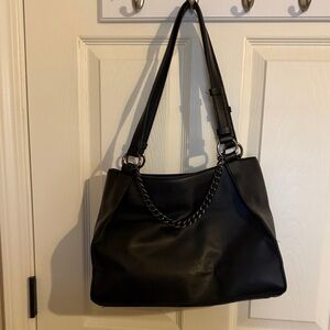 Chic Black Women's Purse with Black Straps & Silver Chains & Links